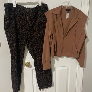 Brown Jacket and with Patterned Pants Set